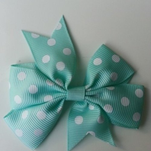 Gros noeud  en ruban gros grain à pois blanc et vert pastel  80mm