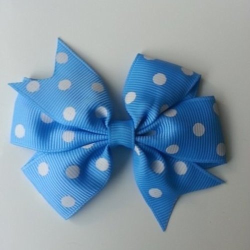 Gros noeud  en ruban gros grain à pois blanc et  bleu  80mm