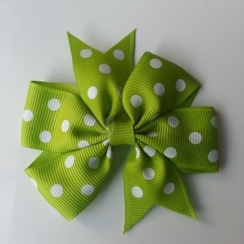 Gros noeud  en ruban gros grain à pois blanc et  vert  80mm