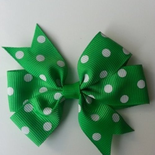 Gros noeud  en ruban gros grain à pois blanc et vert sapin  80mm
