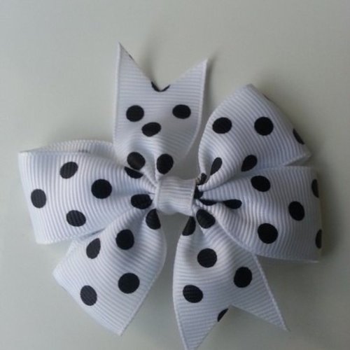 Gros noeud  en ruban gros grain à pois blanc et  noir  80mm