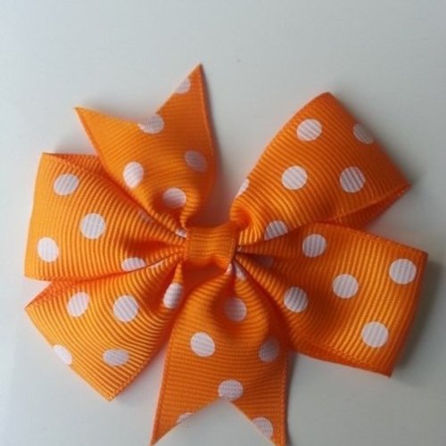 Gros noeud  en ruban gros grain à pois blanc et orange  80mm