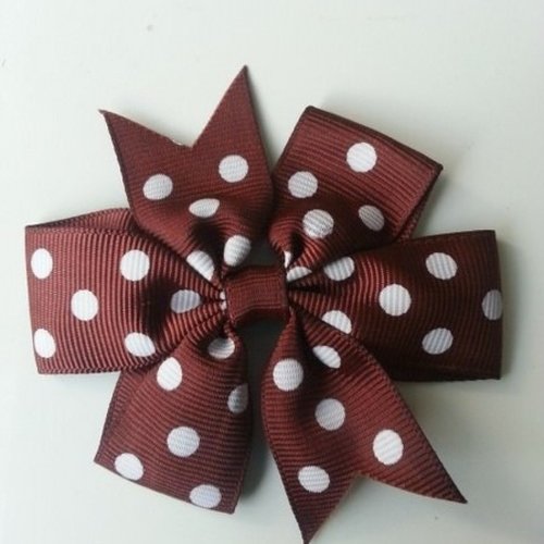 Gros noeud  en ruban gros grain à pois blanc et marron  80mm