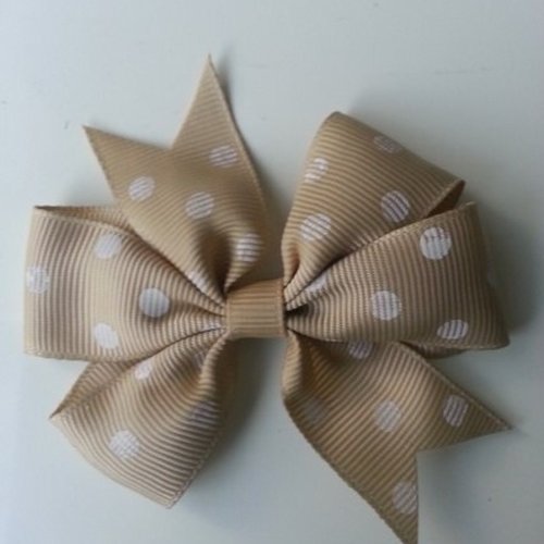 Gros noeud  en ruban gros grain à pois blanc et beige  80mm