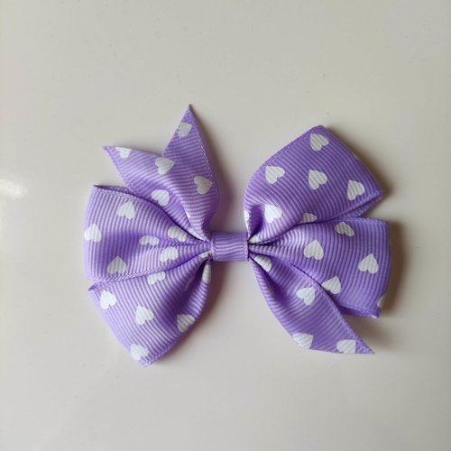 Gros noeud  en ruban gros grain à coeur blanc et mauve  80mm