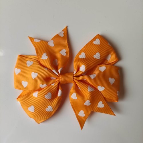 Gros noeud  en ruban gros grain à coeur blanc et orange  80mm
