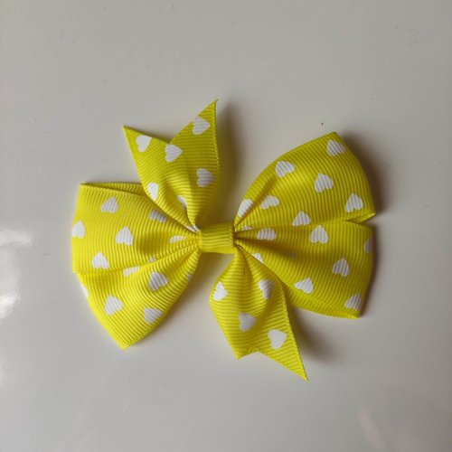 Gros noeud  en ruban gros grain à coeur blanc et jaune  80mm