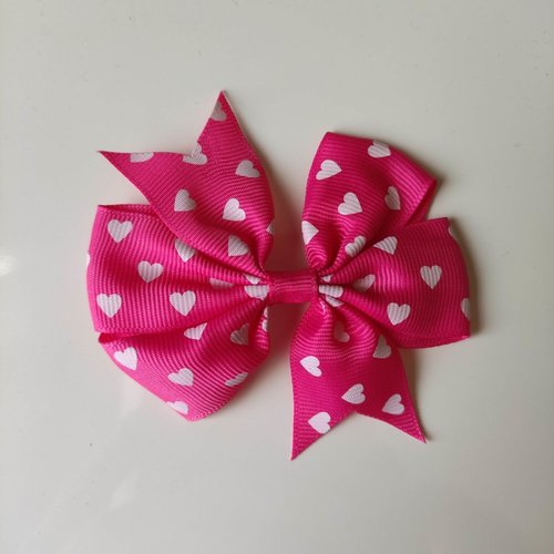 Gros noeud  en ruban gros grain à coeur blanc et rose bonbon 80mm