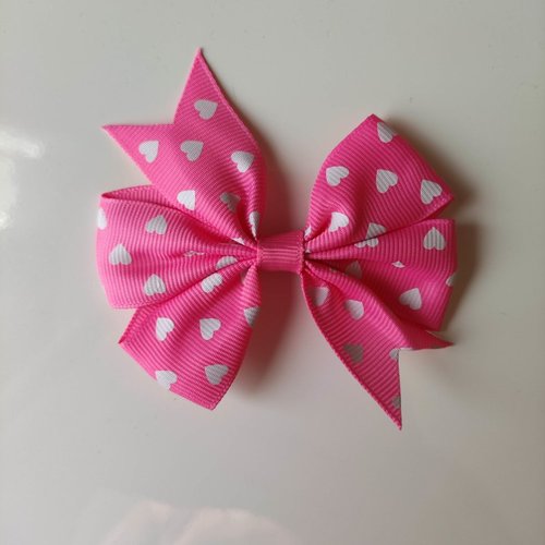Gros noeud  en ruban gros grain à coeur blanc et rose  80mm