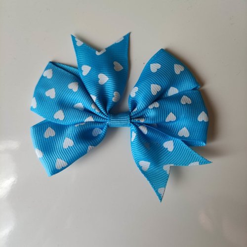 Gros noeud  en ruban gros grain à coeur blanc et bleu  80mm