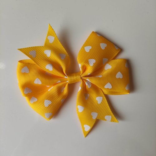 Gros noeud  en ruban gros grain à coeur blanc et jaune pousin 80mm