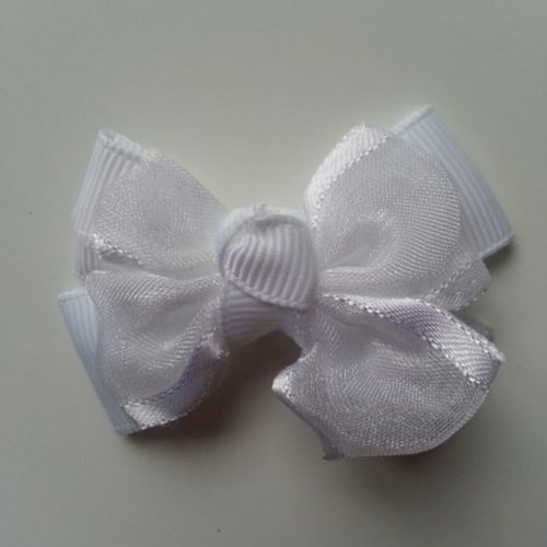 Noeud en ruban gros grain et organza 45*50mm blanc