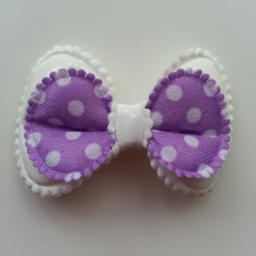 Noeud en simili à pois   55*35mm mauve et blanc