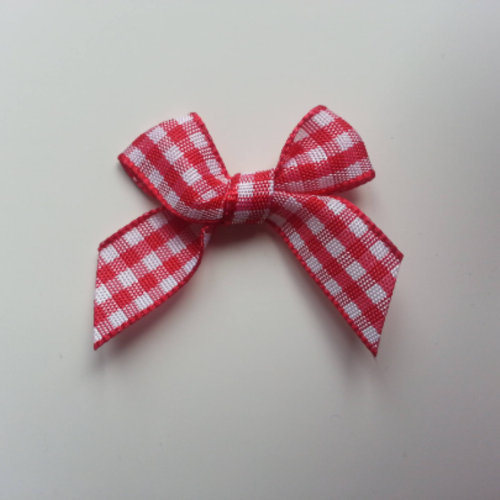 Applique noeud tissu à carreaux blanc et rouge   40*30 mm