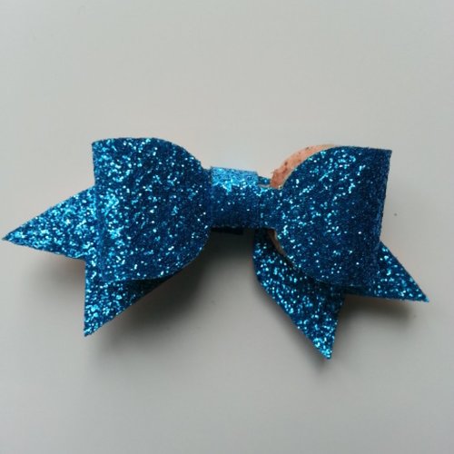 Petit noeud pailleté bleu turquoise  60*30mm