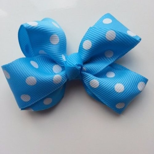 Gros noeud en ruban à pois 70*45mm bleu turquoise