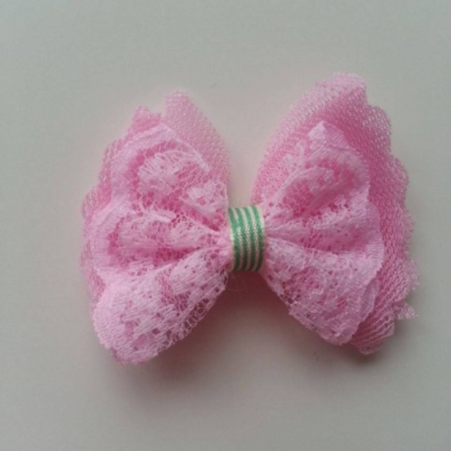Noeud en tulle et dentelle  50mm rose