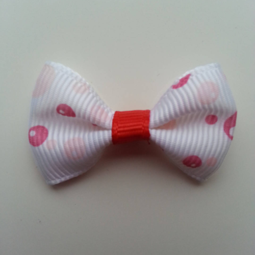 Noeud en ruban gros grain  blanc à pois rouge  35*25mm