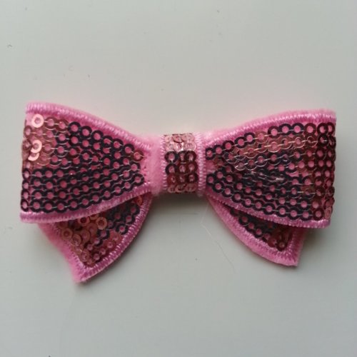 Noeud pailleté  rose 65*38 mm