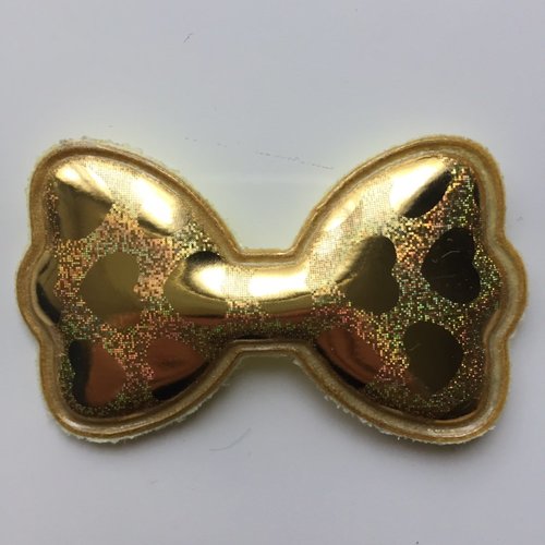 Noeud matelassé en simili brillant coeurs doré, or a 60*35mm