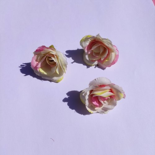 Fleur  en tissu  40mm ivoire et rose bonbon