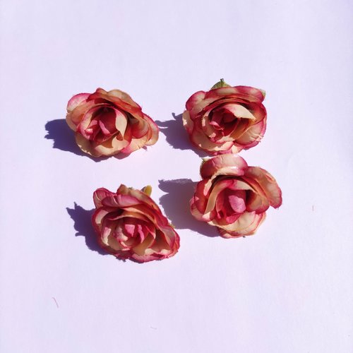 Fleur  en tissu  40mm peche et rose fuchsia