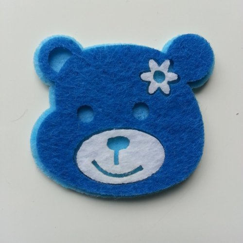 Tete ours, urson en feutrine 45*40mm bleu