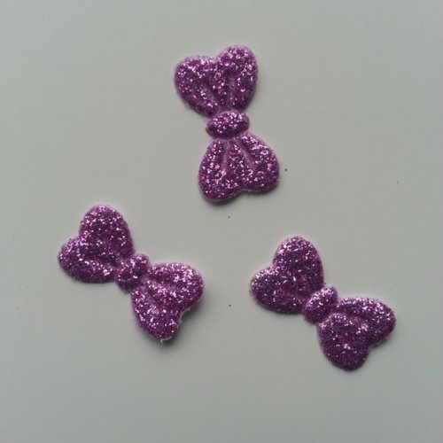 Lot de 3 appliques noeud en tissu pailleté 20*10mm mauve