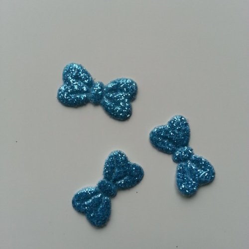 Lot de 3 appliques noeud en tissu pailleté 20*10mm bleu turquoise