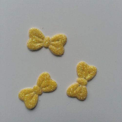 Lot de 3 appliques noeud en tissu pailleté 20*10mm jaune