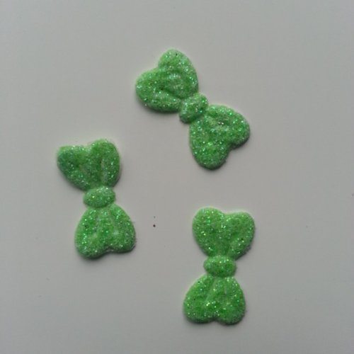 Lot de 3 appliques noeud en tissu pailleté 20*10mm vert