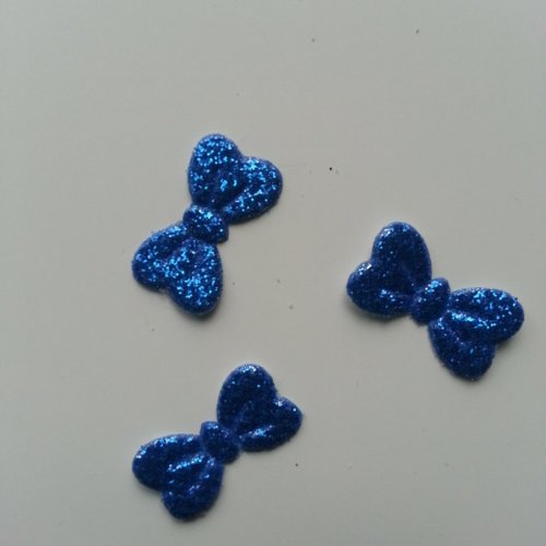 Lot de 3 appliques noeud en tissu pailleté 20*10mm bleu roi, royal