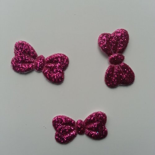 Lot de 3 appliques noeud en tissu pailleté 20*10mm rose fuchsia