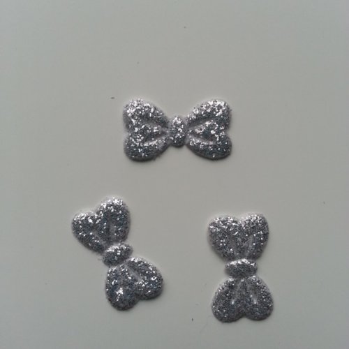 Lot de 3 appliques noeud en tissu pailleté 20*10mm argent