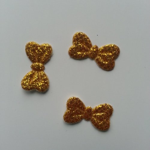 Lot de 3 appliques noeud en tissu pailleté 20*10mm doré, or