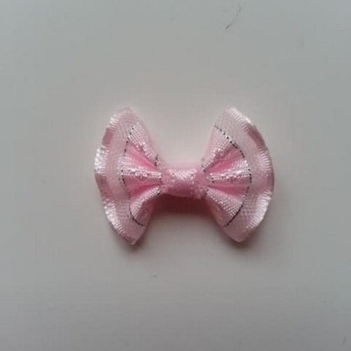 Noeud argenté et rose   25*19mm