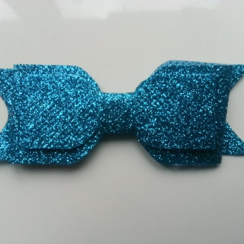 Noeud  pailleté  bleu  turquoise 90*35mm