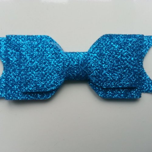 Noeud  pailleté  bleu  90*35mm