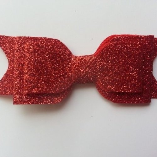 Noeud  pailleté rouge   90*35mm
