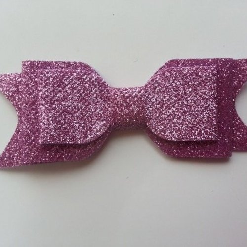 Noeud  pailleté  mauve  90*35mm