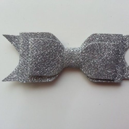 Noeud  pailleté  argent 90*35mm