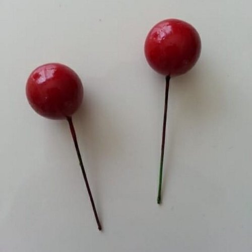 Lot de 2 boules rouges sur tige (boule de 2cm tige de 5cm)