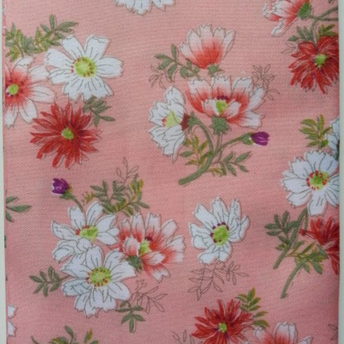 Carré de tissu peche motif fleur 49*49cm