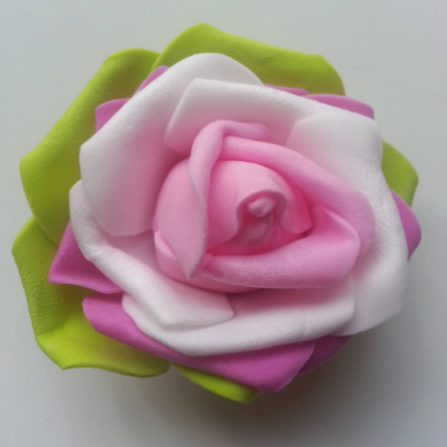 Fleur en mousse multicolore   70mm vert rose et blanc 