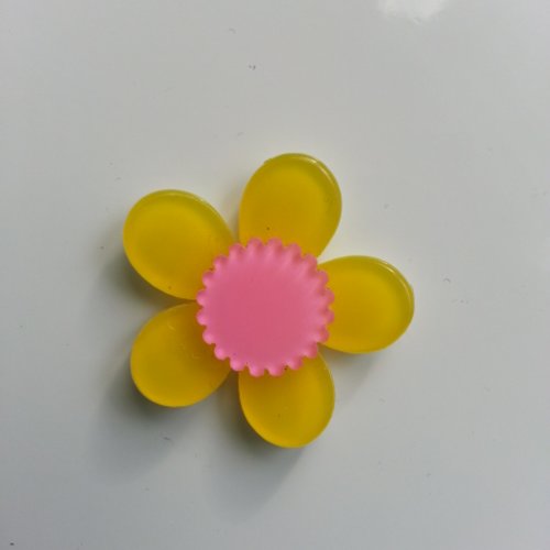 Fleur en plastique 36mm jaune et rose