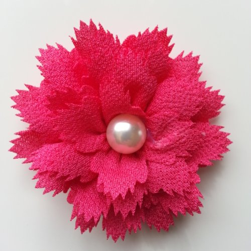 Fleur en tissu centre perle 60 mm rose fuchsia