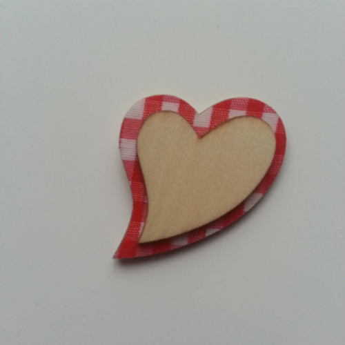 Coeur en bois fond rouge et blanc 35*45mm