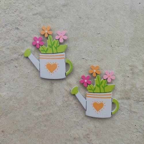 Lot de 2 arrosoir fleur coeur jaune en bois 40*40mm