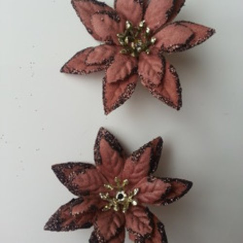 Lot de 2 têtes de fleur en tissu marron pailleté 6cm