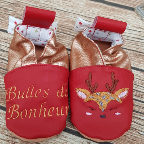 Chaussons souple cuir,  bébé / enfant, chausson personnalisé, renne, édition limitée